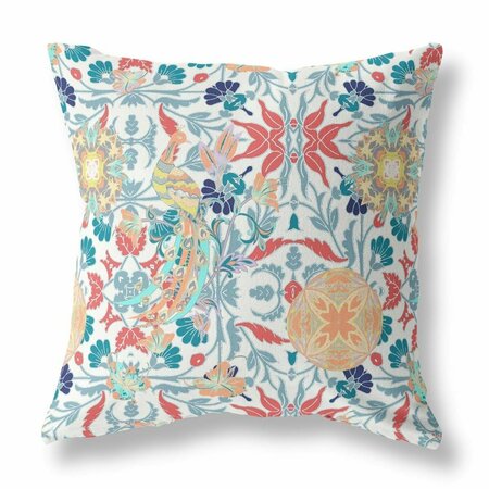 PALACEDESIGNS 16 in. Peacock Indoor & Outdoor Zip Throw Pillow White & Red PA3101212
